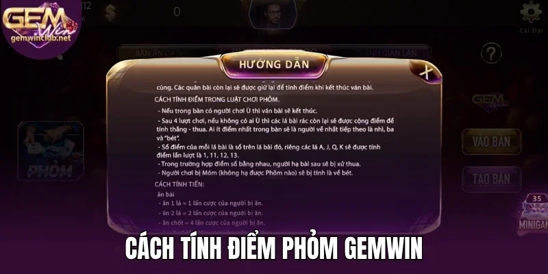 Cách tính điểm phỏm Gemwin