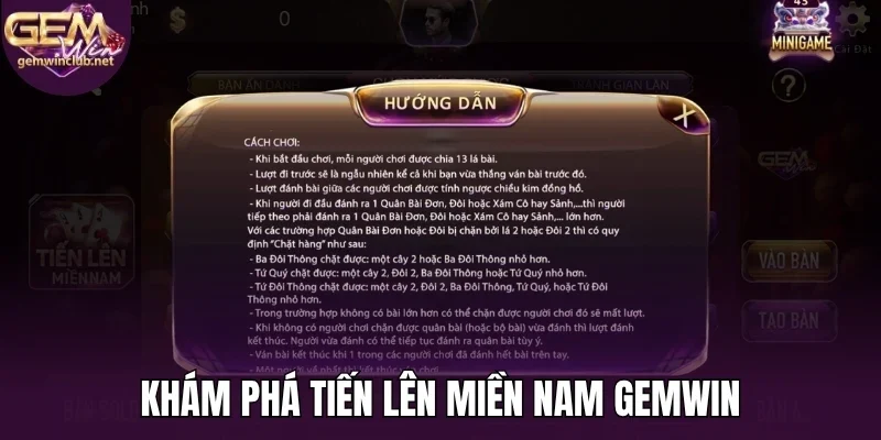 Tổng quan game tiến lên miền Nam Gemwin
