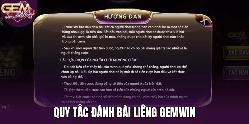 Quy tắc đánh bài liêng Gemwin