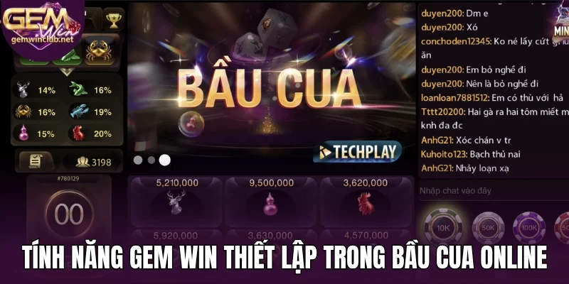 Tính năng Gem Win thiết lập trong bầu cua online
