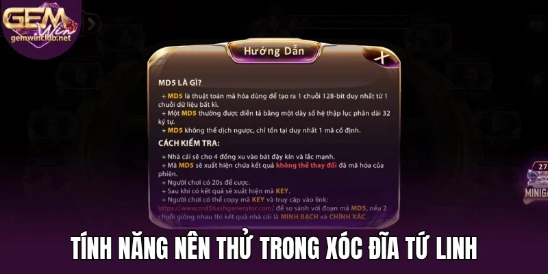 Tính năng nên thử trong xóc đĩa tứ linh