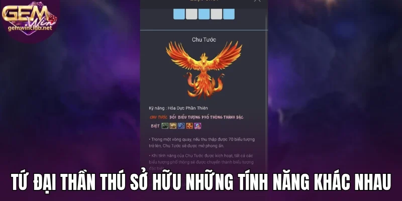 Tứ đại thần thú sở hữu những tính năng khác nhau